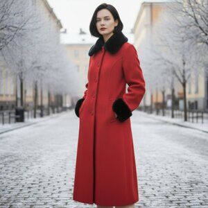 Vintage Wool & Mink Fur Long Coat